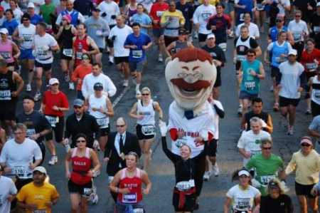 Nationals fan favorite Teddy Roosevelt among the starters Sunday morning at the Marine Corps Marathon in Washington, DC.  Photo courtesy of David Morse.