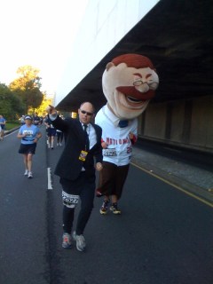 A secret service escort accompanies Teddy Roosevelt in Sunday's the Marine Corps Marathon