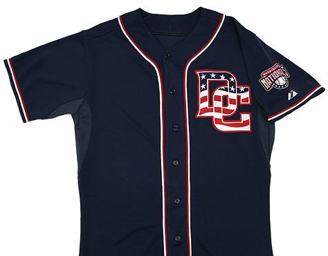 New Nationals uniforms include this "alternate blue" uniform with red, white, and blue DC logo to be worn for a select few home games in 2009.