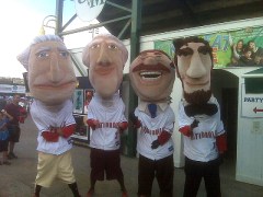 The Nationals Racing Presidents arrive at Centennial Park, home of the Vermont Lake Monsters