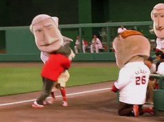 Washington Nationals Presidents Race: That Cat tackles George Washington as Teddy Roosevelt looks on