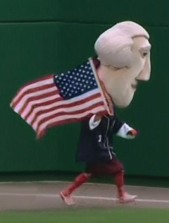 Nationals Presidents Race - Thomas Jefferson carries the flag on Independence Day