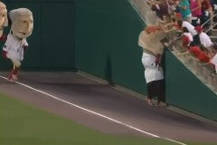 Washington Nationals Racing President Teddy Roosevelt hits the wall Washington Nationals Racing President Teddy Roosevelt hits the wall