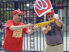 Rubber Chicken Man Hugh Kaufman and Let Teddy Win Sacrifice a chicken at Nationals Park