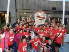 Nationals Park racing president Teddy Roosevelt with fans from Hillwood Middle School