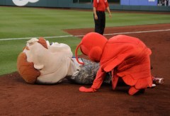 The Washington Nationals racing president Teddy Roosevelt and Luc the Lobster