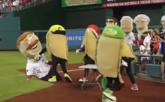 Pittsburgh Pierogie tackles Washington Nationals Teddy Roosevelt