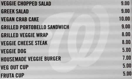 Field of Greens Menu - Vegan Food - Washington Nationals Park - Vegetarian Option