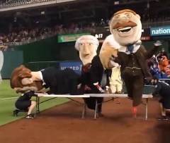 Teddy Roosevelt hurdles jumps over tables wins presidents race