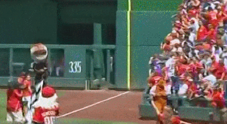 Nationals Park Grounds crew tackles LarQ the Chicago Cub - Presidents Race