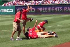 Grounds crew tackles LarQ the Bear