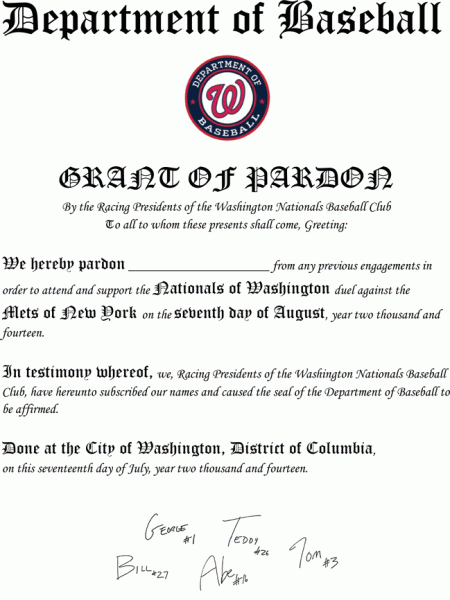 Nationals racing presidents presidential pardon