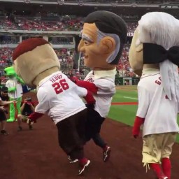 Full video: Calvin Coolidge cheats, shoves Teddy Roosevelt to win his first Nationals presidents race