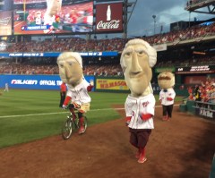 Washington Nationals Racing Presidents Race George Washington cheats bicycle